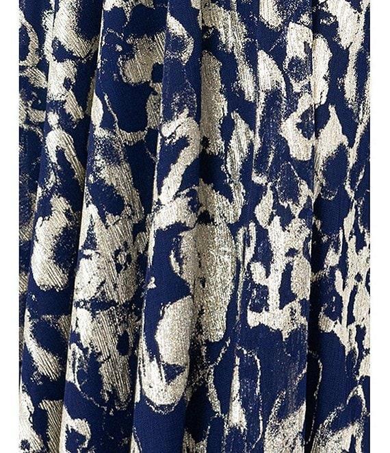 Betsy & Adam Petite Size Metallic Crinkle Foil Mesh Long Sleeve Gown Product Image