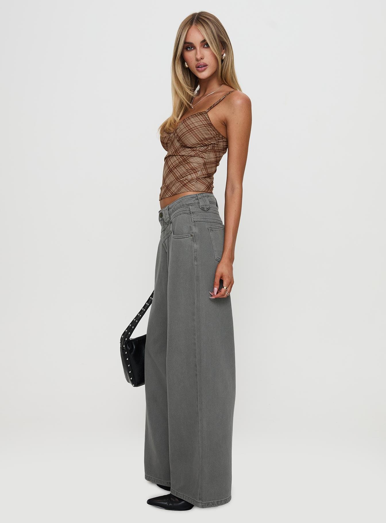 West Side Mid Rise Wide Leg Jeans Grey Wash Product Image