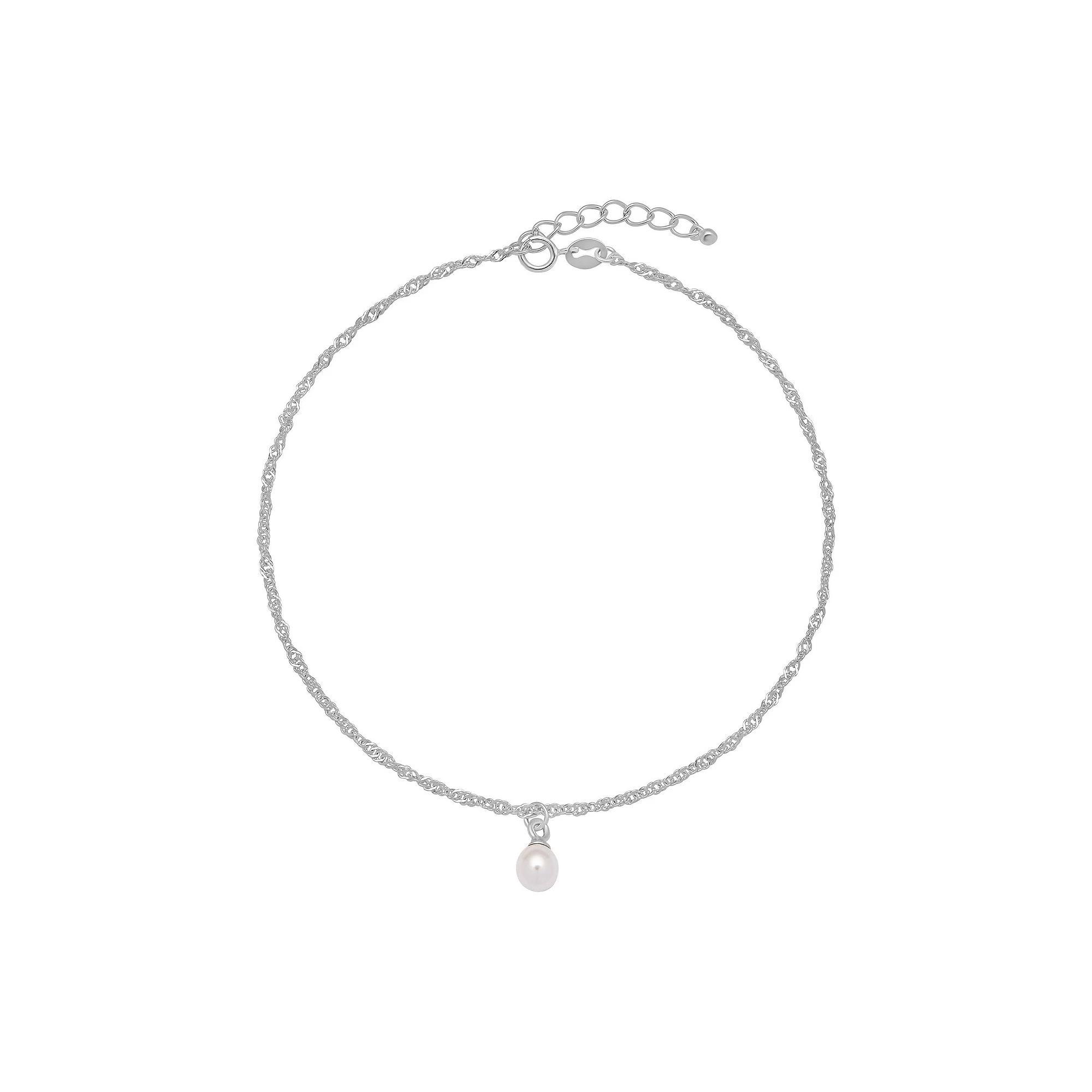 PRIMROSE Sterling Silver White Glass Pearl Singapore Chain Anklet, Women's, Size: 9", Sterling White Product Image