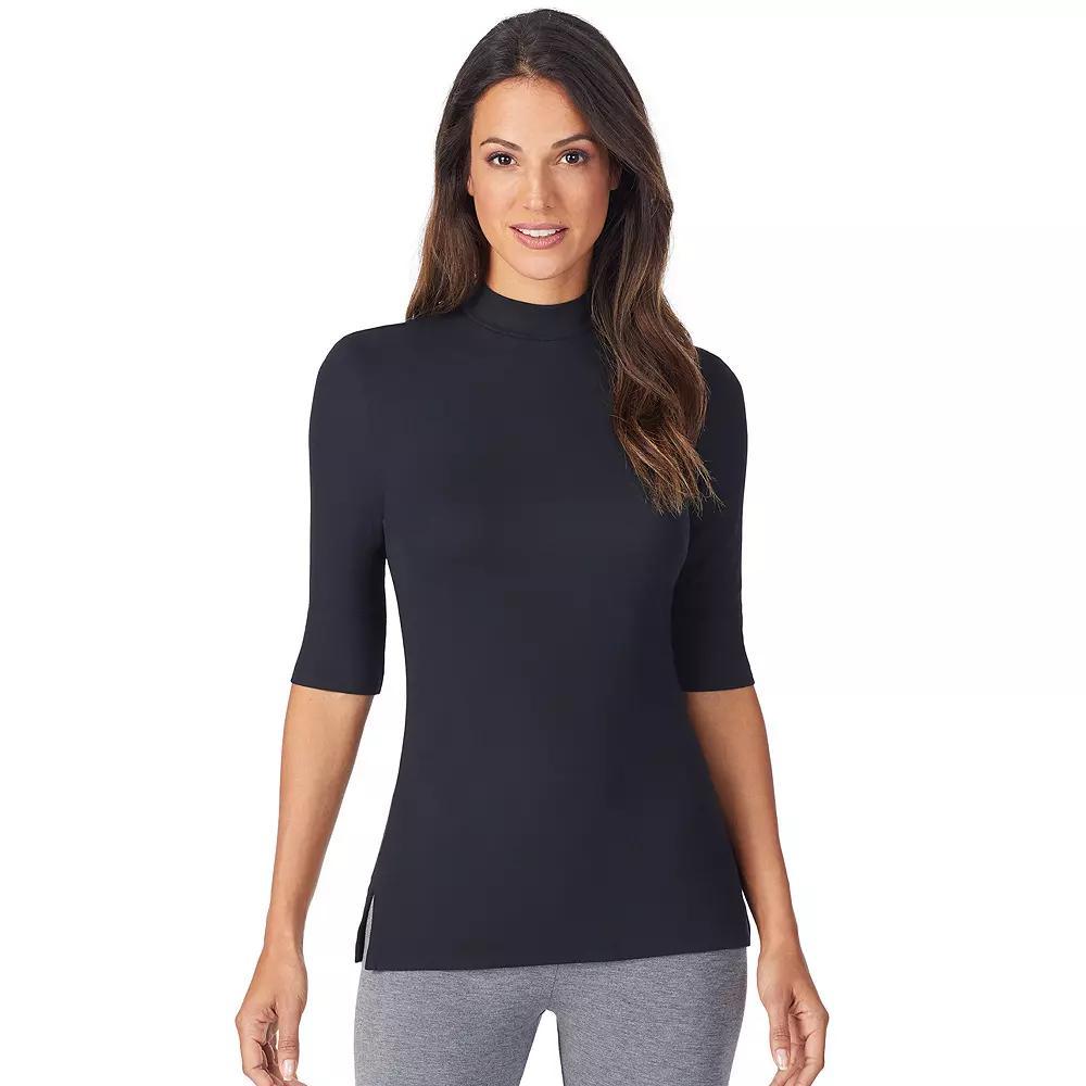 Women's Cuddl Duds® Softwear with Stretch Elbow Sleeve Mockneck Top, Size: Small, Black Product Image