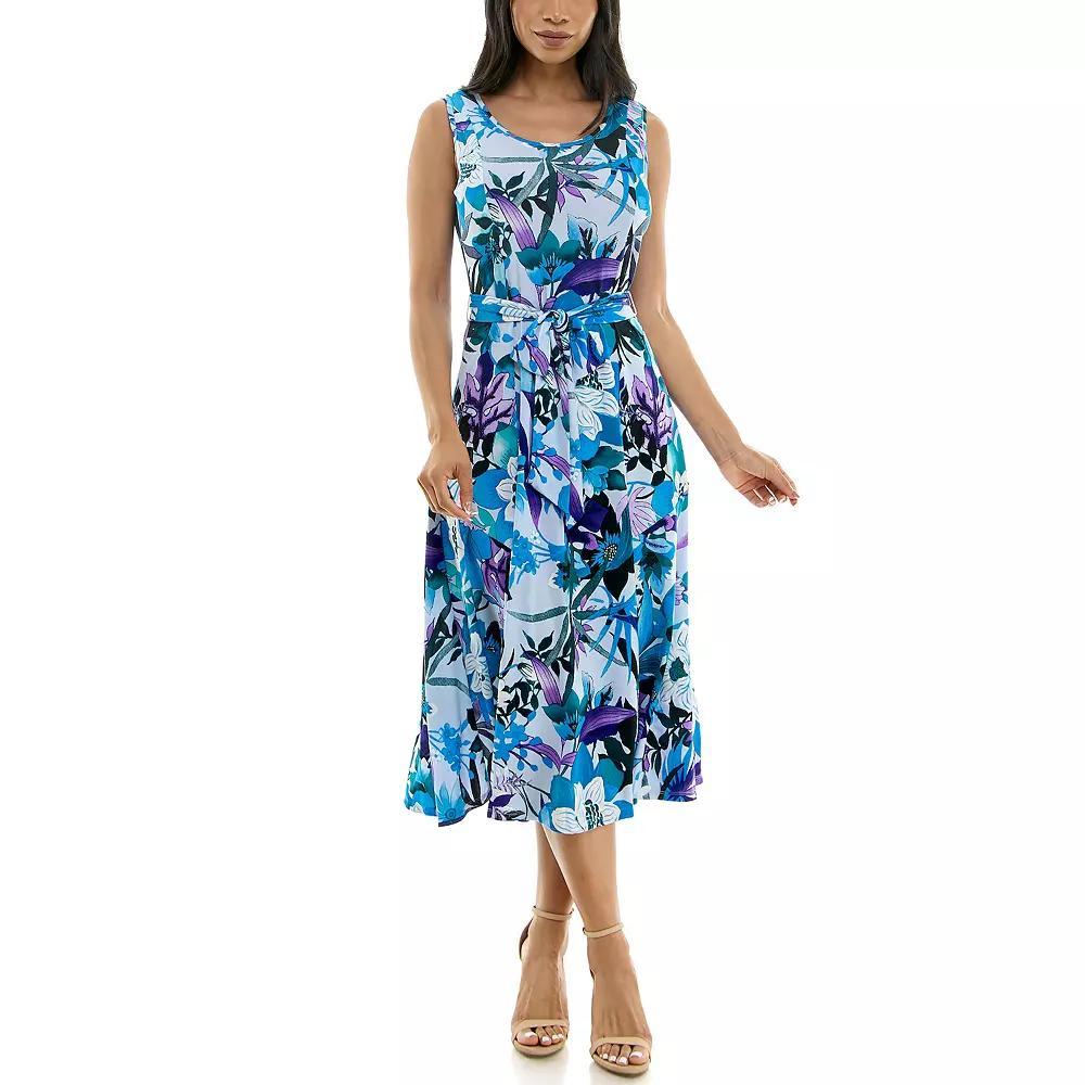 Women's Nina Leonard Belted Sleeveless Print Midi Dress, Size: XL, Brown Team Product Image