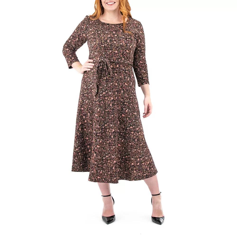 Women's Nina Leonard Sylvia Print Midi Dress, Size: Large, Dusty Pink Floral Product Image