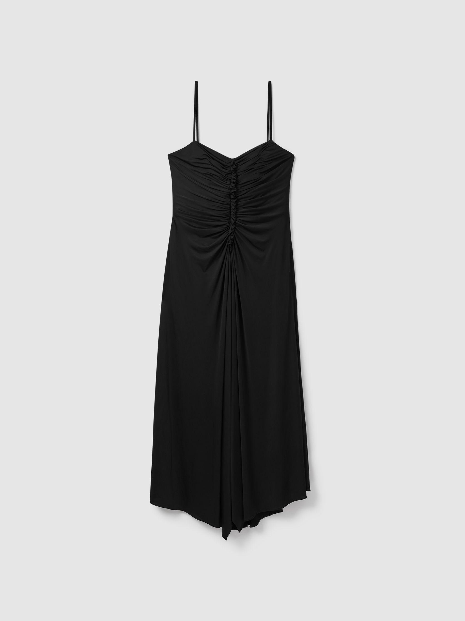 Halston Ruched Jersey Midi Dress in Black Product Image