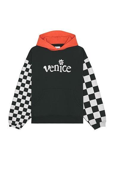 ERL Men Venice Checker Sleeve Hoodie in Black Product Image