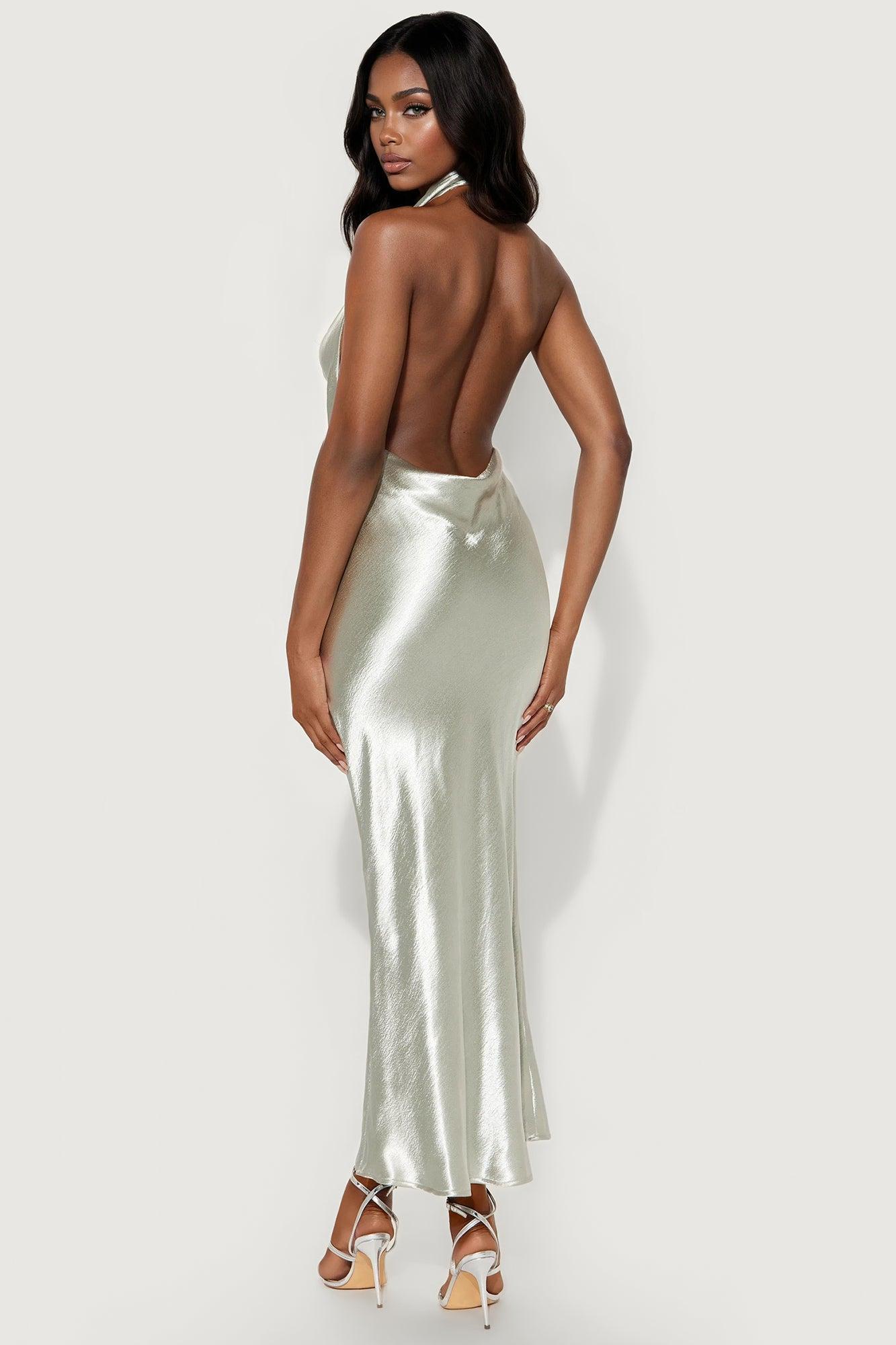 Miranda Satin Maxi Dress - Sage Product Image