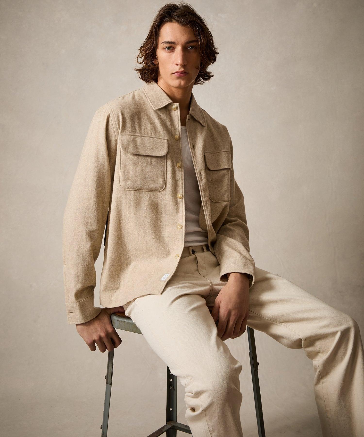 Classic Fit Italian Wool Cashmere Field Shirt in Cream Product Image