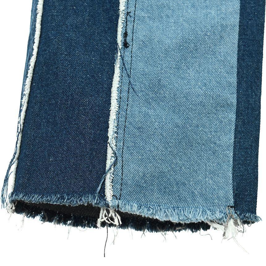 High-Waist Fray-Trim Color-Block Straight Leg Jeans Product Image