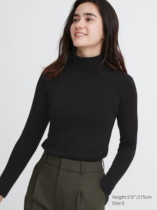 Womens HEATTECH Ultra Warm T-Shirt High Neck with Moisture-Wicking Black XL UNIQLO US Product Image