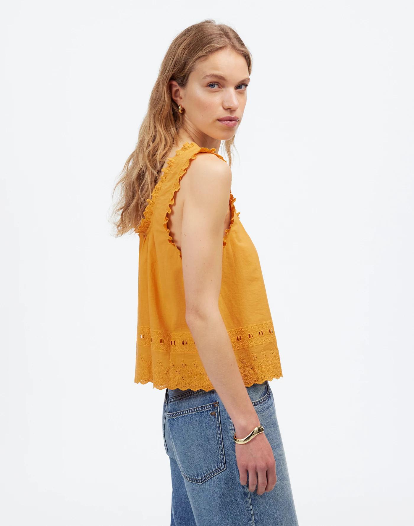 Embroidered Ruffle-Trim Top Product Image