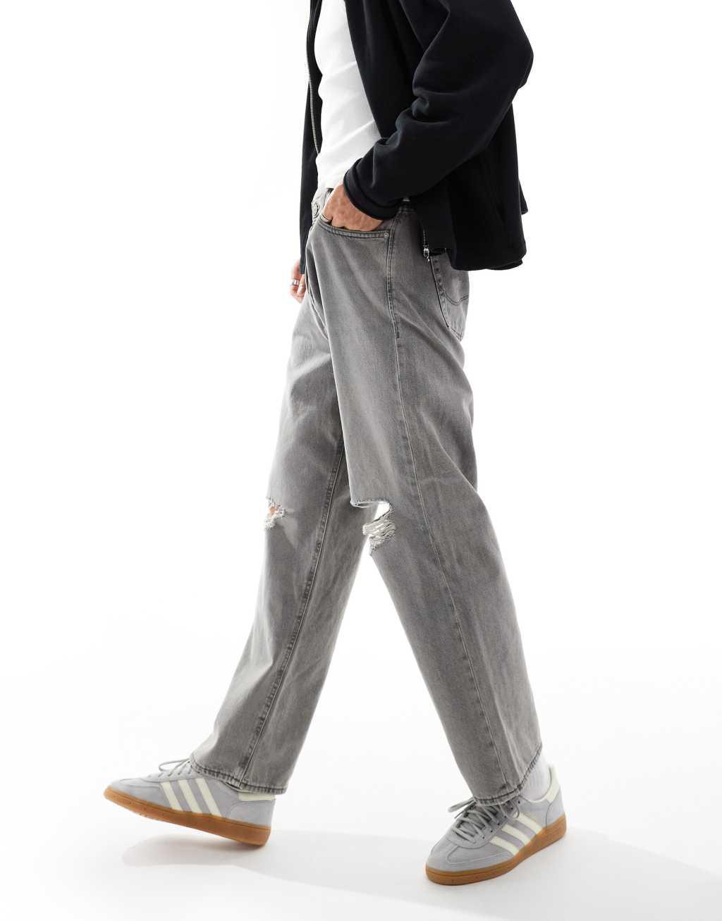 Jack & Jones alex baggy jean with knee breaks in gray wash Product Image