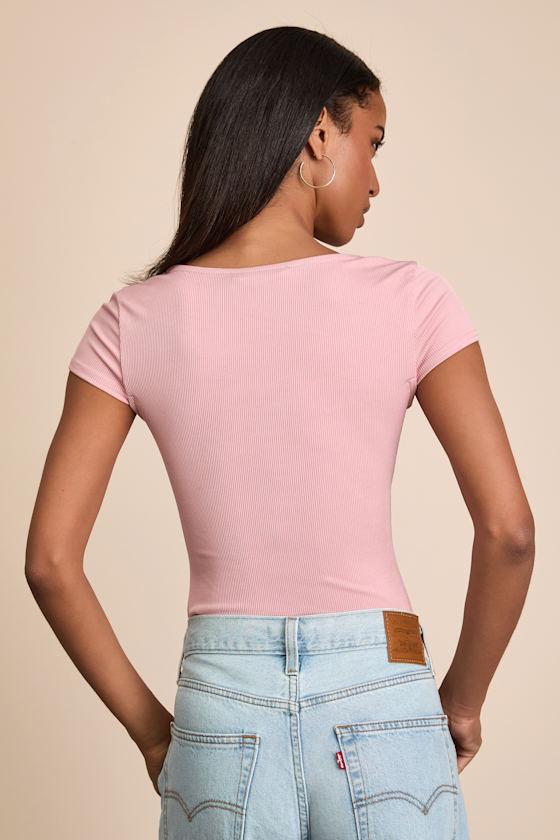 Jacqueline Light Pink Ribbed Knit Short Sleeve Bodysuit Product Image
