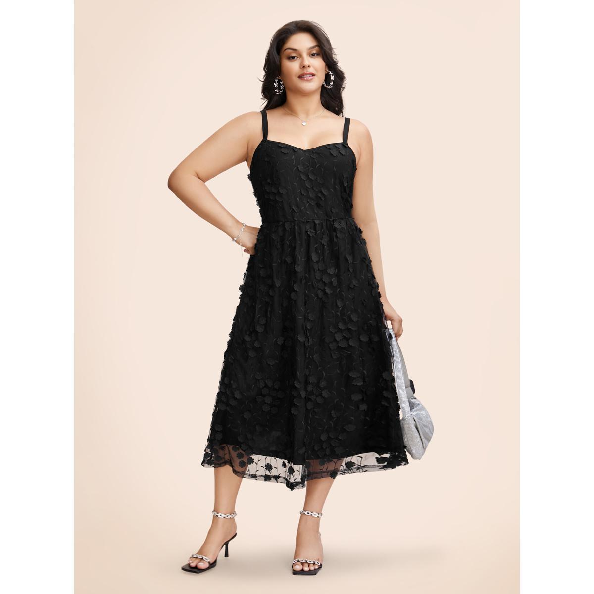 Plus Size Texture Floral See Through Cami Dress Black Women Formal Texture Heart neckline Sleeveless Curvy BloomChic 22-24/3X Product Image
