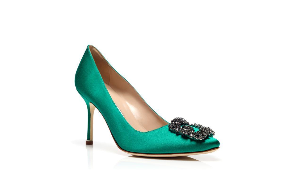 HANGISI 90 Green Satin Jewel Buckle Pumps Product Image