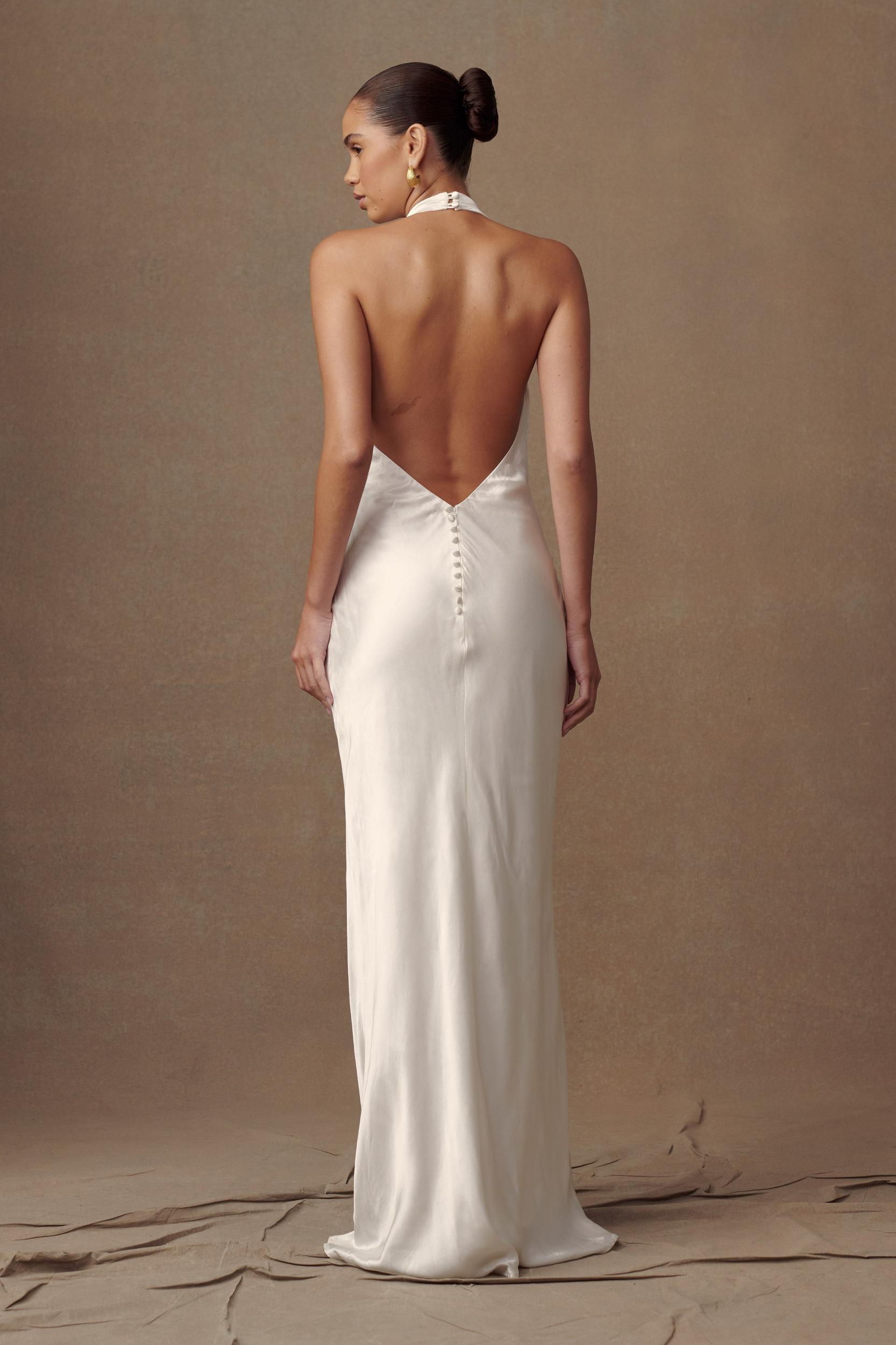 Esther Iridescent Satin Cowl Maxi Dress - Ivory Product Image