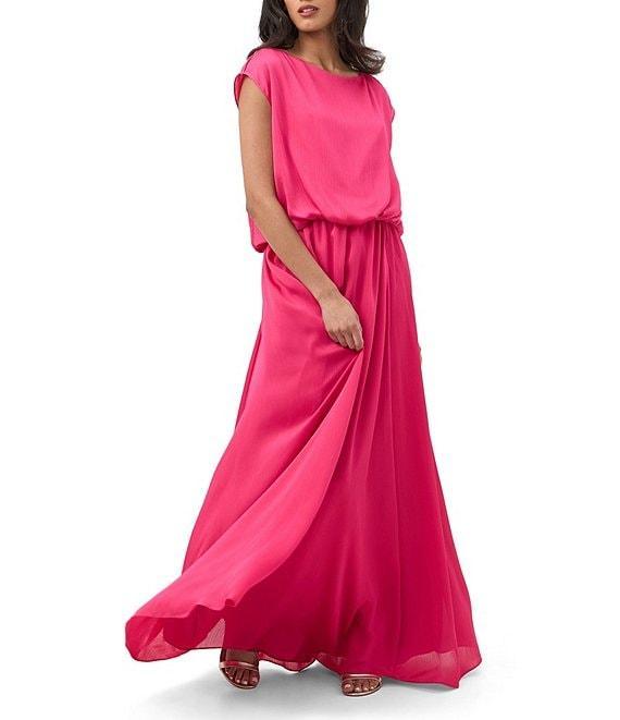 Trina Turk Vantage Crinkle Georgette Boat Neck Short Sleeve Blouson Maxi Dress Product Image