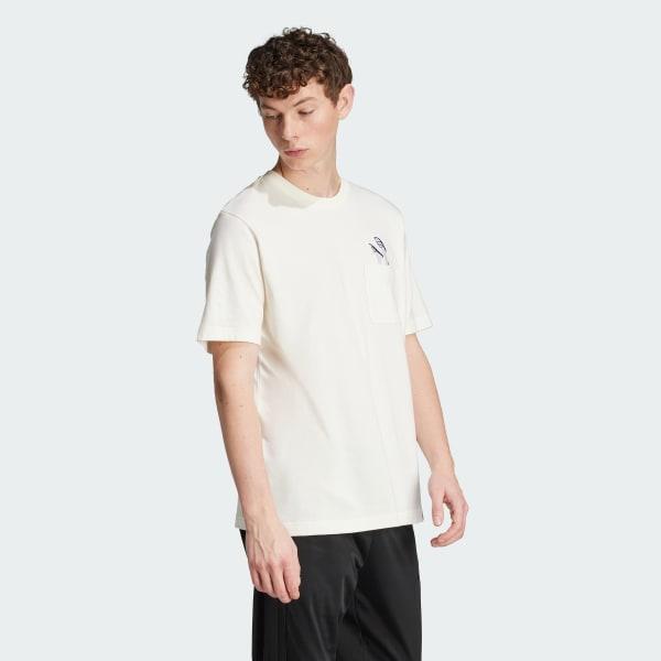 adidas Lounge Slides Graphic Pocket Tee Off White L Mens Product Image