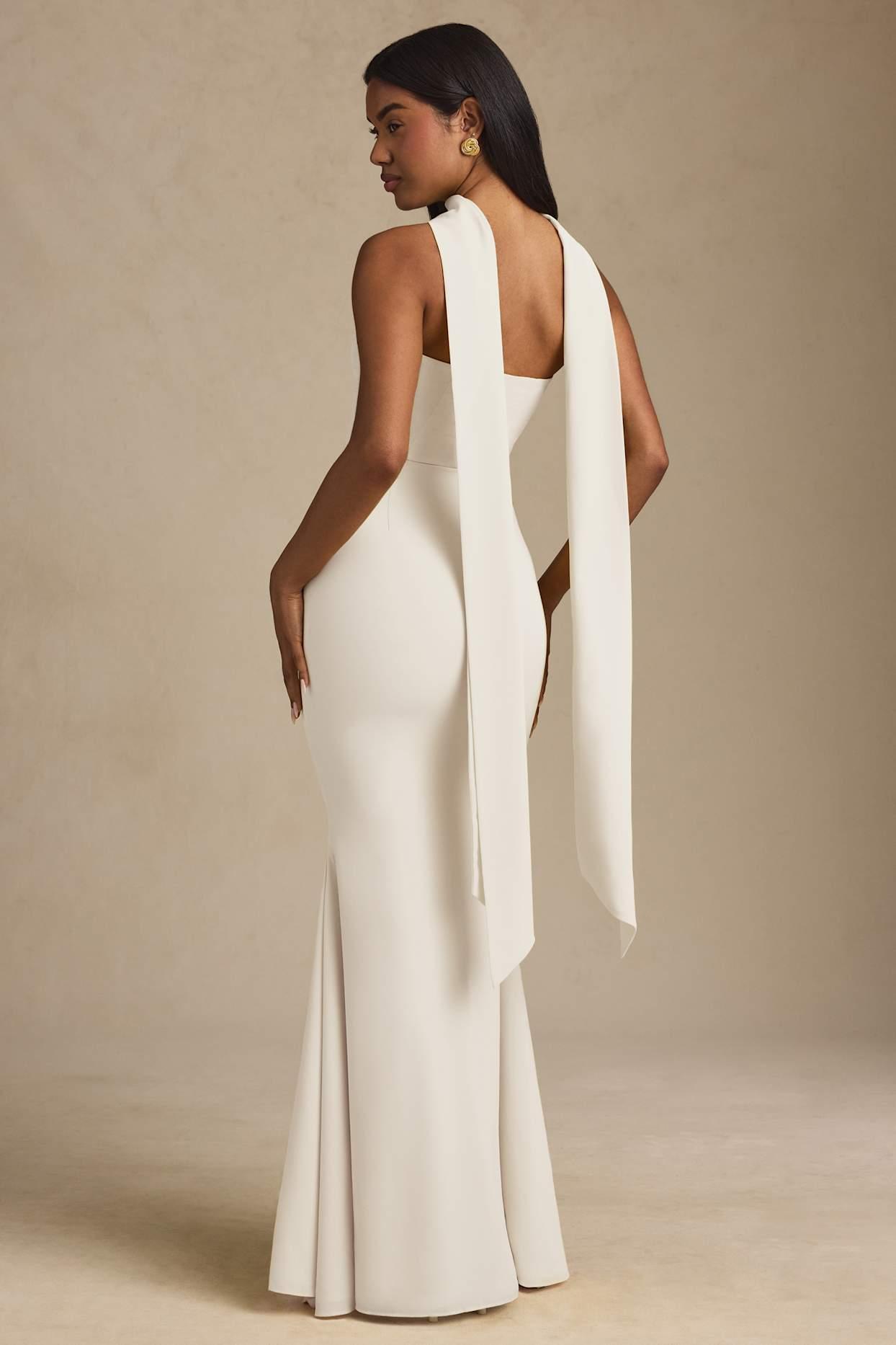 Scarf-Detail Strapless Gown in Ivory Product Image