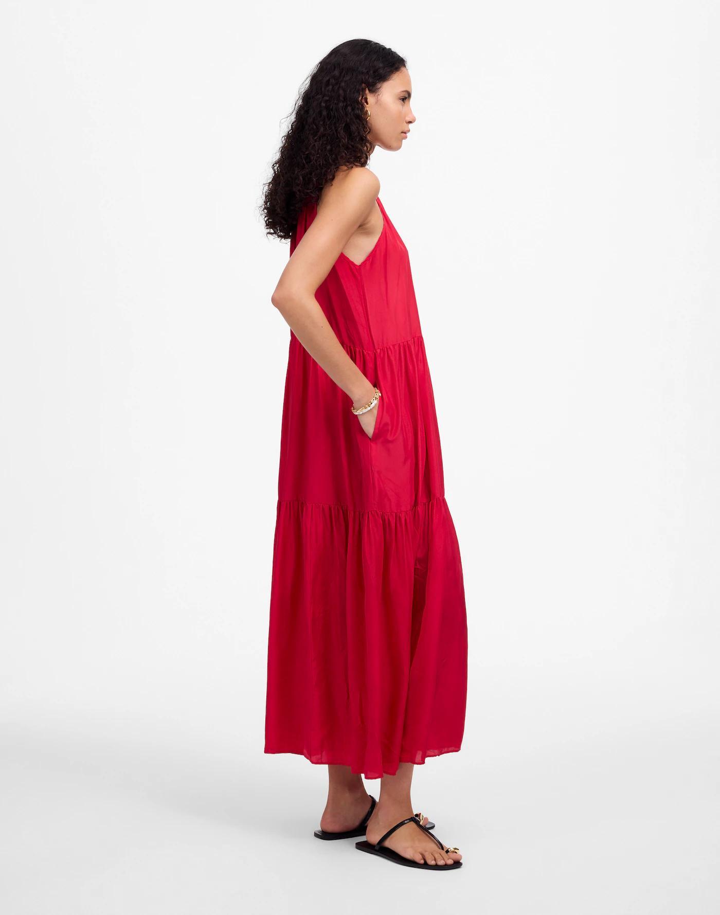 Habotai Silk Tiered Halter Dress Product Image