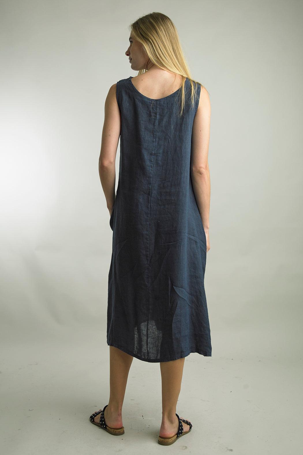 Navy Button Trim Dress Product Image