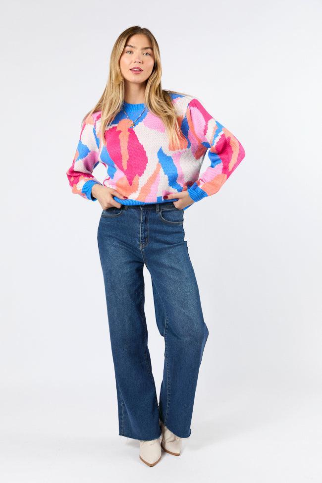 On My Side Blue Multi Color Sweater FINAL SALE Product Image