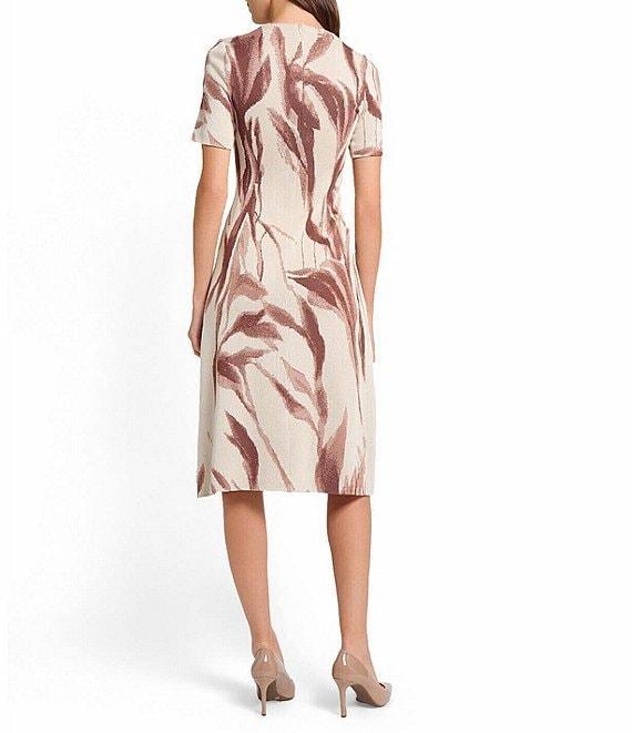 MISOOK Botanical Jacquard Soft Knit Round Neck Short Sleeve A-Line Midi Dress Product Image