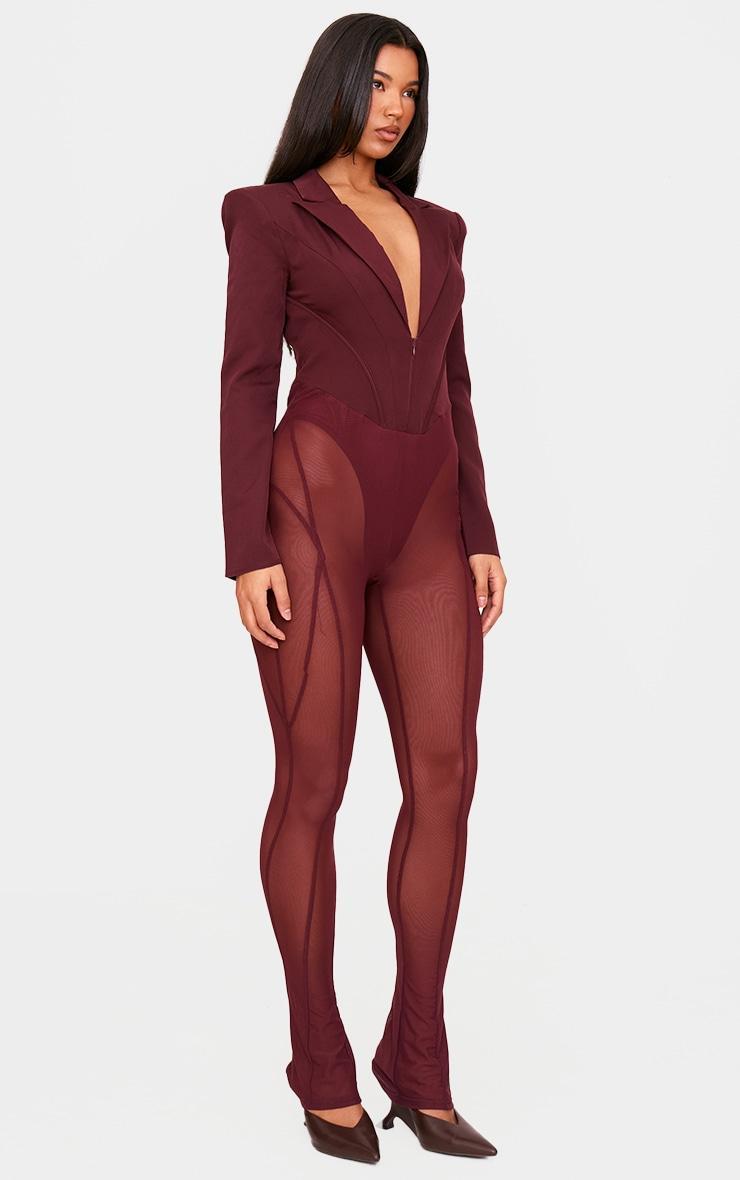 Burgundy Woven Binding Detail Tailored Jumpsuit Product Image