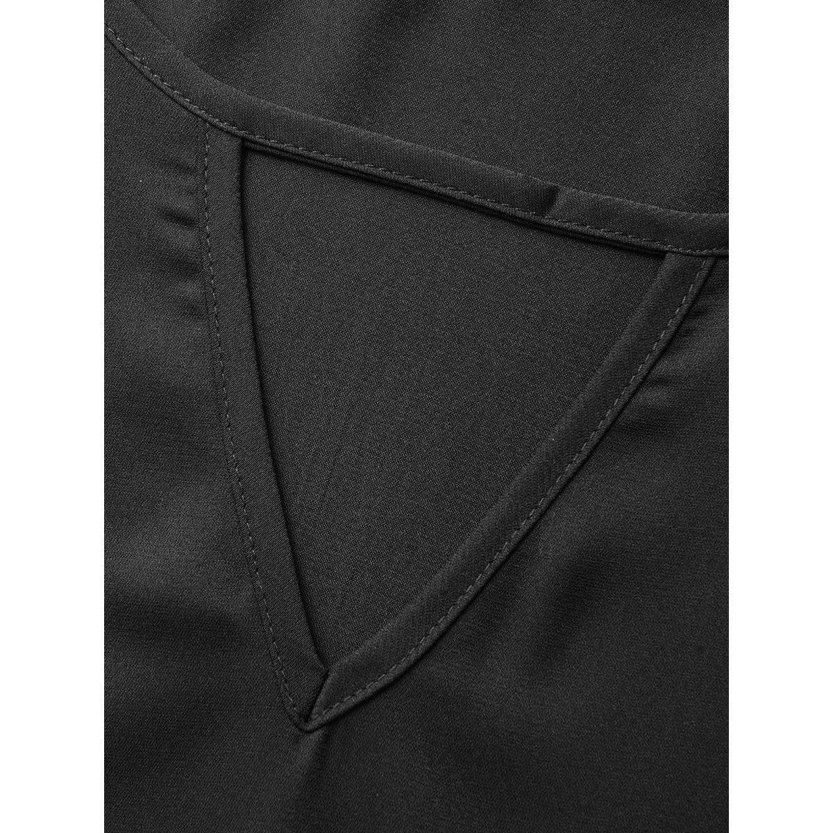 Plus Size Black Plain Keyhole Knotted Front Ruffle Sleeve Blouse Women Work From Home Short sleeve Round Neck Work Blouses BloomChic 18-20/2X Product Image