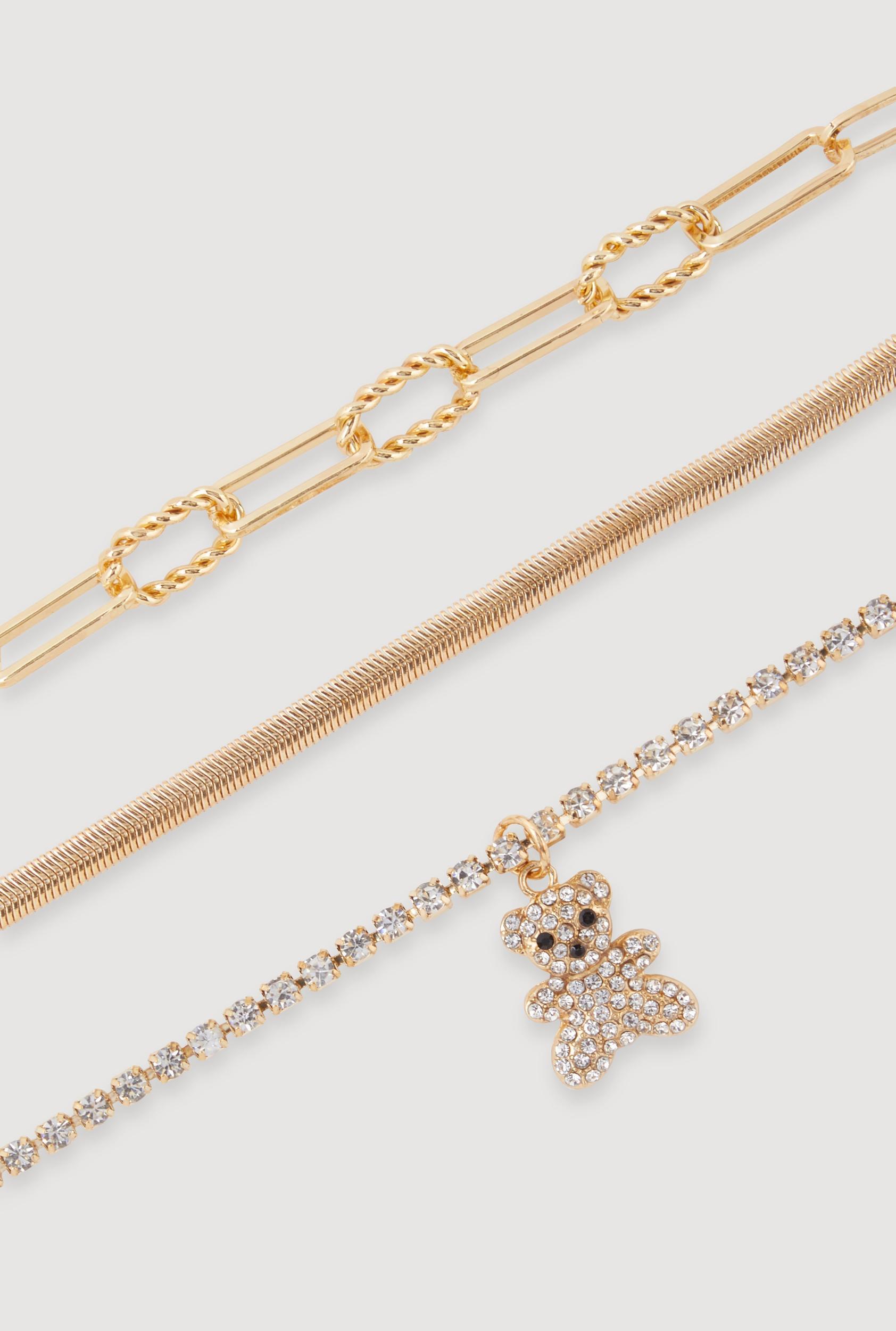 Rhinestone Bear Charm Bracelet Trio Female Product Image
