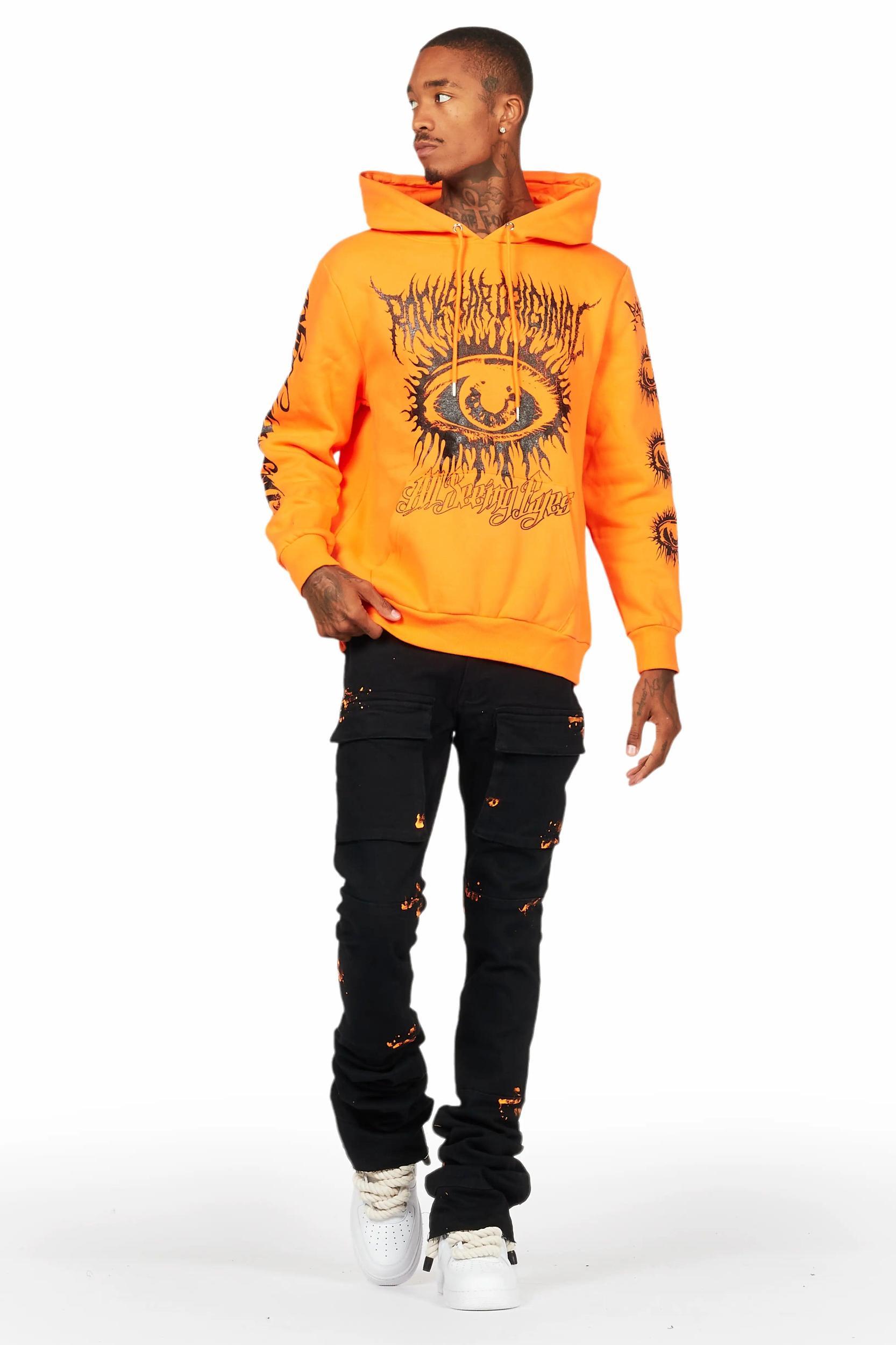 All Seeing Eyes Orange Hoodie/Super Stacked Flare Jean Bundle Male Product Image