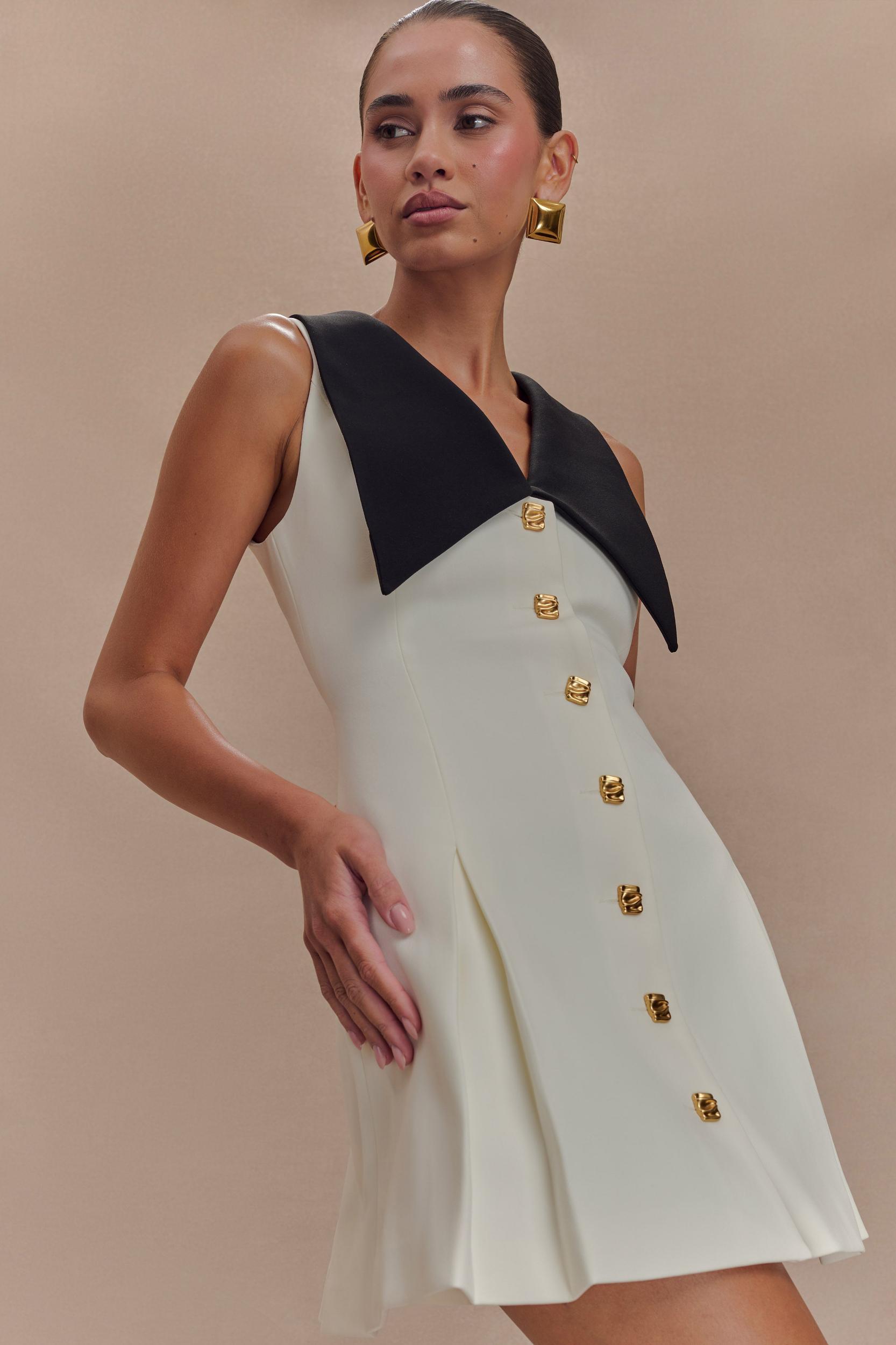 Oli Sleeveless Contrast Mini Dress - Ivory/Black Product Image