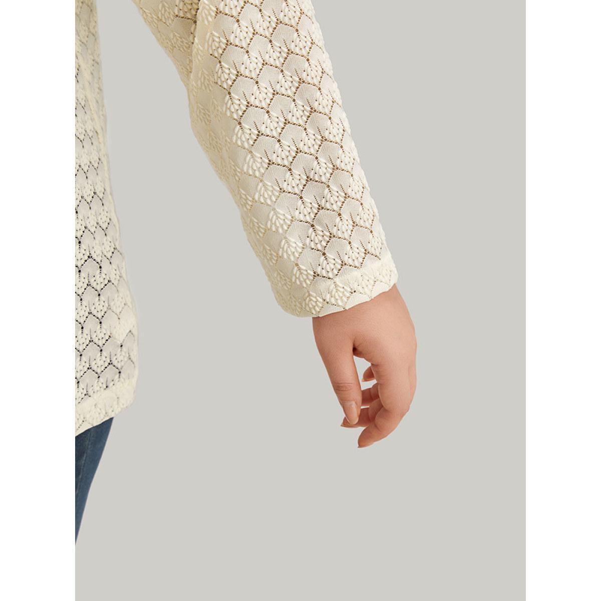 Plus Size Geometric Lace Hollow Out Button Through Jacket Women Beige Casual Plain Ladies Dailywear Winter Coats BloomChic 22-24/3X Product Image