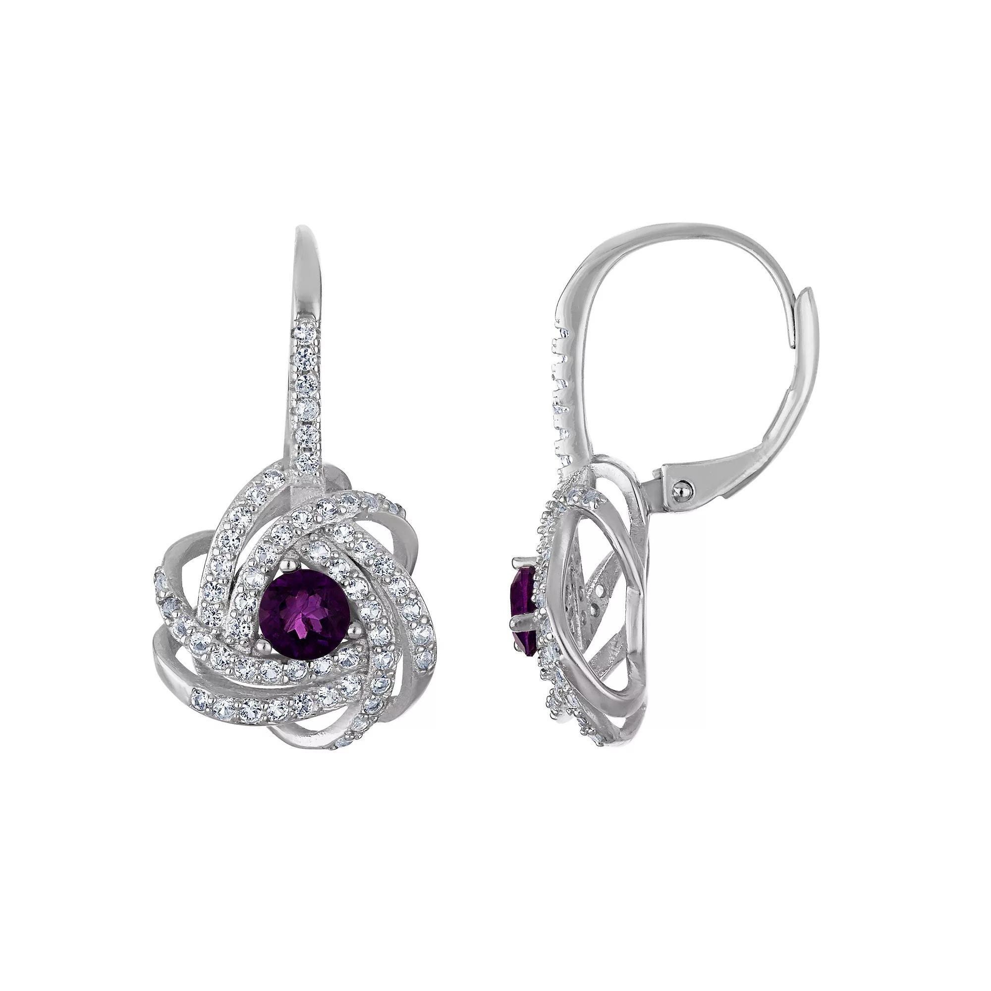 Designs by Gioelli Sterling Silver Gemstone Love Knot Leverback Earrings, Women's, Purple Product Image