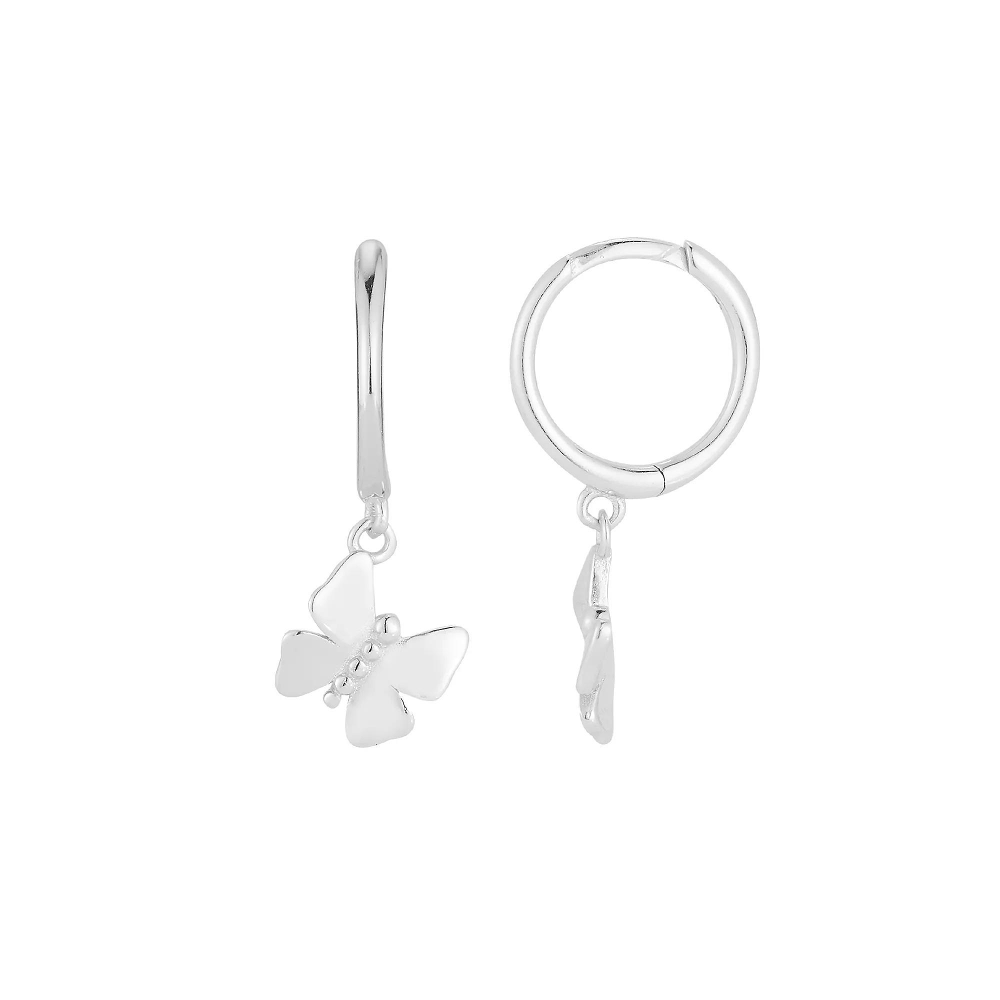 Sunkissed Sterling Butterfly Hoop Drop Earrings, Women's, Silver Tone Product Image