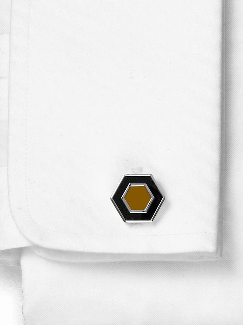 Enamel Hexagon Cufflinks - Black/tan Product Image