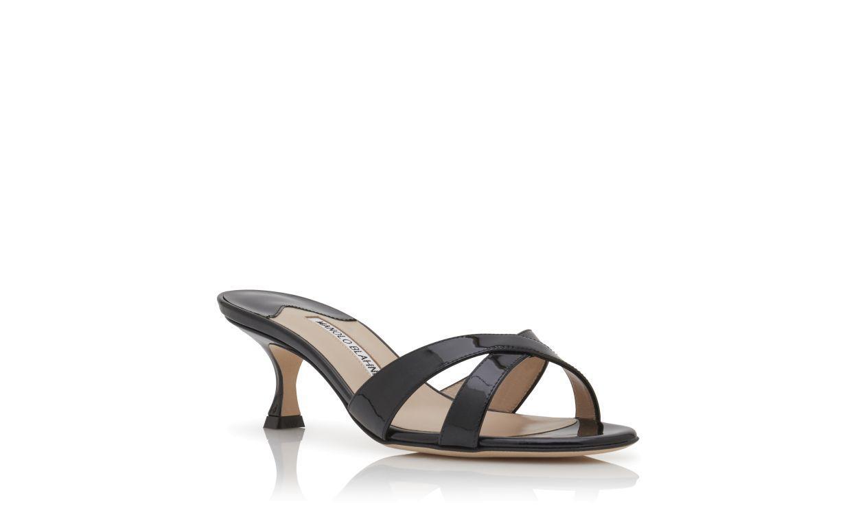 CALLAMU Black Patent Leather Open Toe Mules Product Image