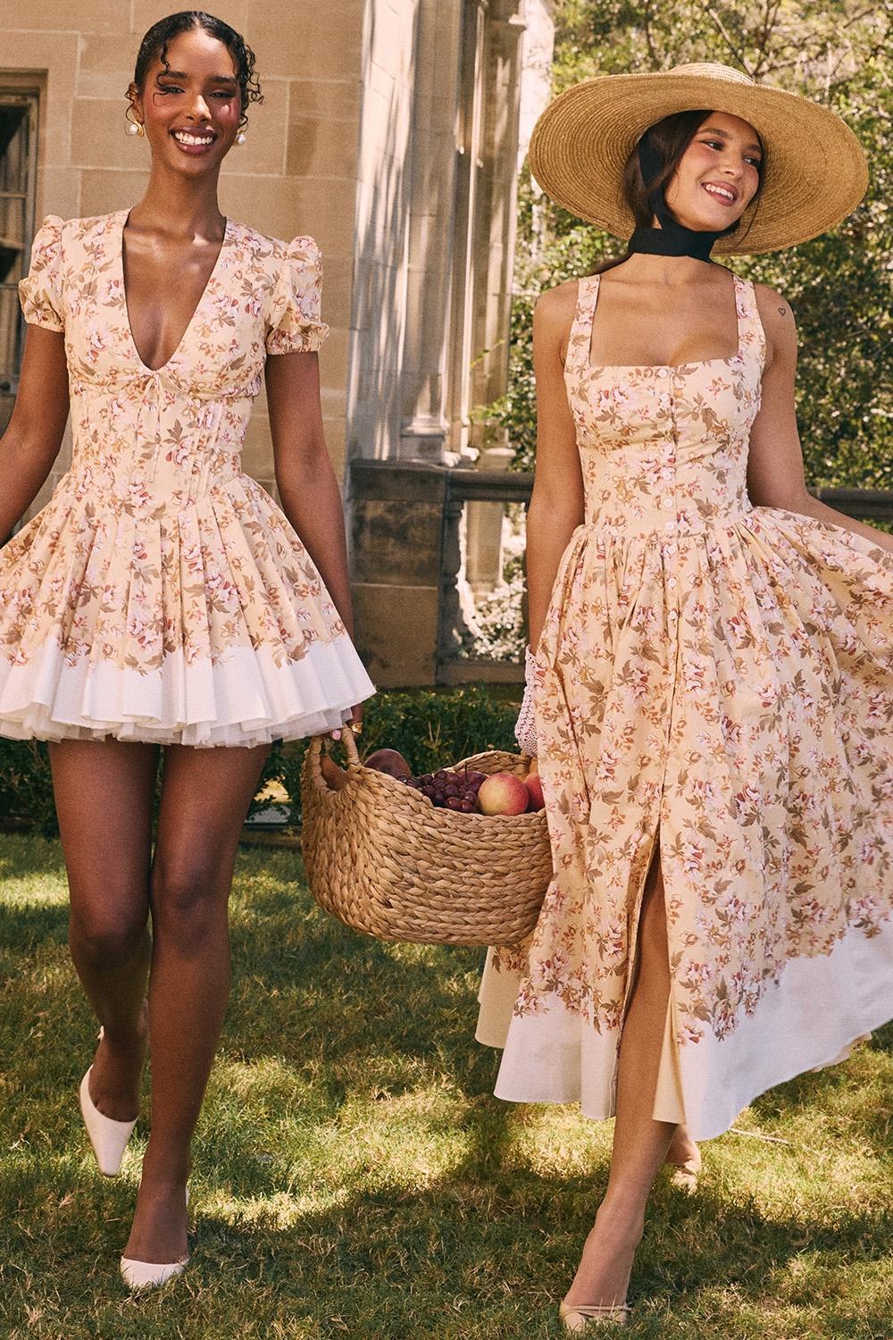 Imani Honeyflower Print Pleated Cotton Mini Dress Product Image