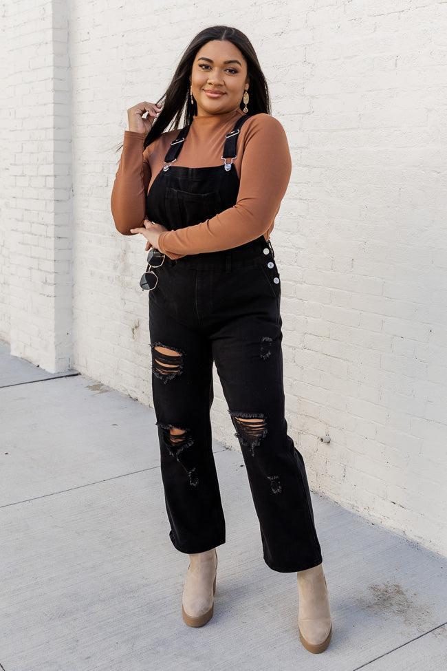 Light Up Your Life Black Distressed Straight Leg Overalls  FINAL SALE Product Image