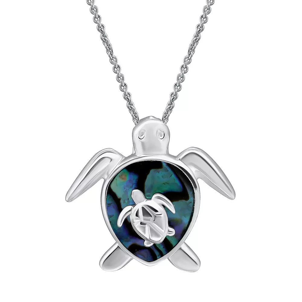 Aleure Precioso Silver Plated Abalone Double Turtle Pendant Necklace, Women's, Size: 18", Silver Tone Team Product Image