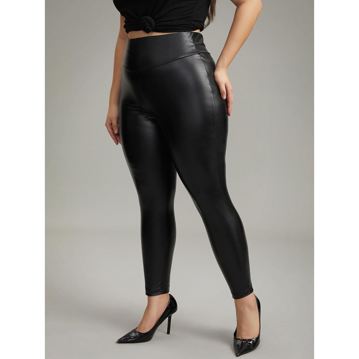 Plus Size PU Wideband Waist Skinny Leggings Women Black Glamour High stretch Skinny High Rise Going out Leggings BloomChic 12/L Product Image