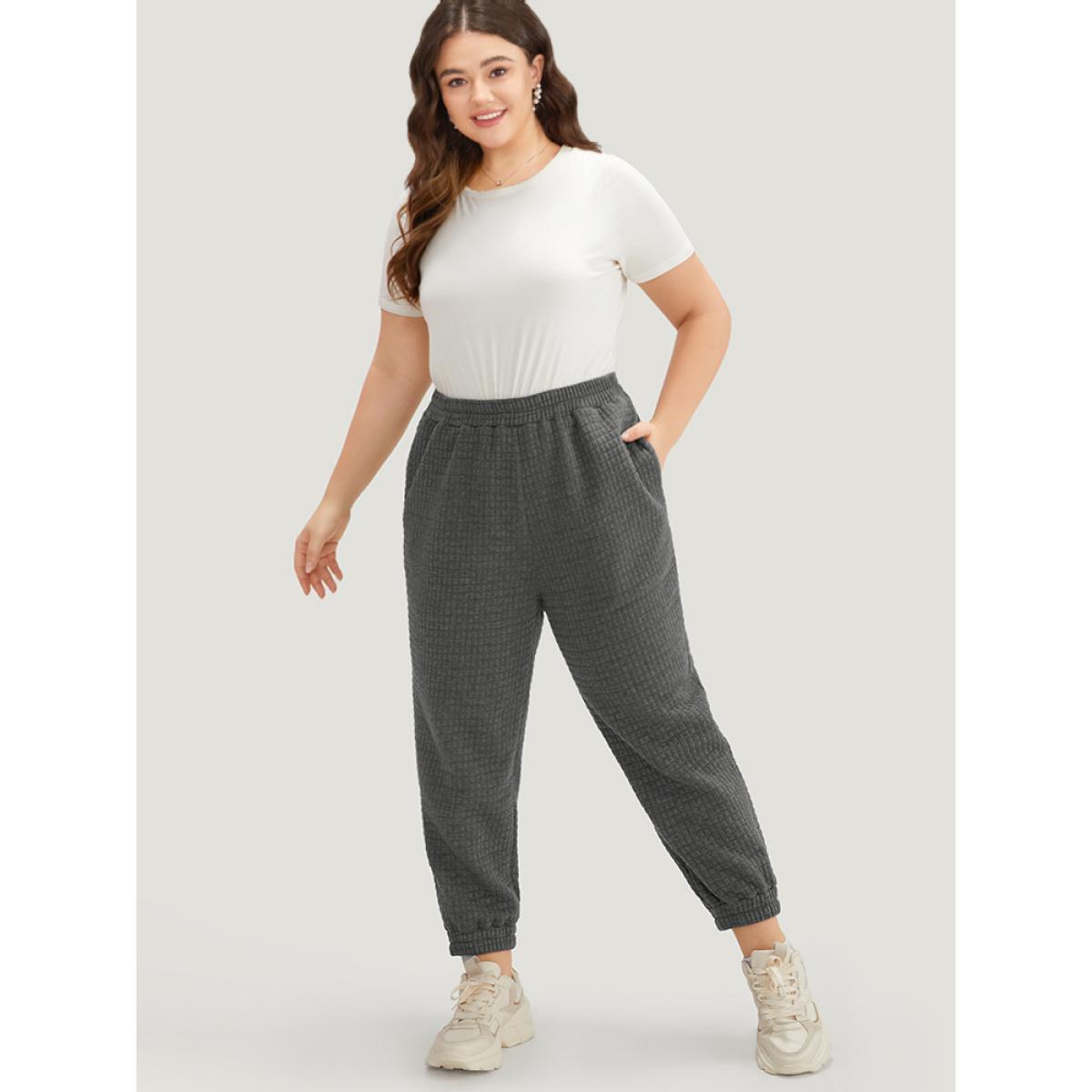 Plain Texture High Rise Sweatpant DimGray Plus Size Women Casual Dailywear Texture 14-16/1X Bloomchic Product Image