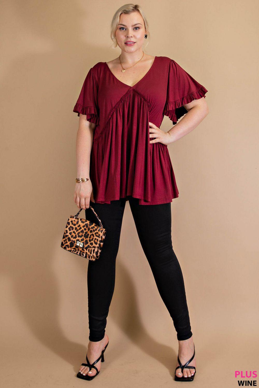 7275   Gracie Bell Sleeve Ruffle Top - Reg & Plus! Product Image