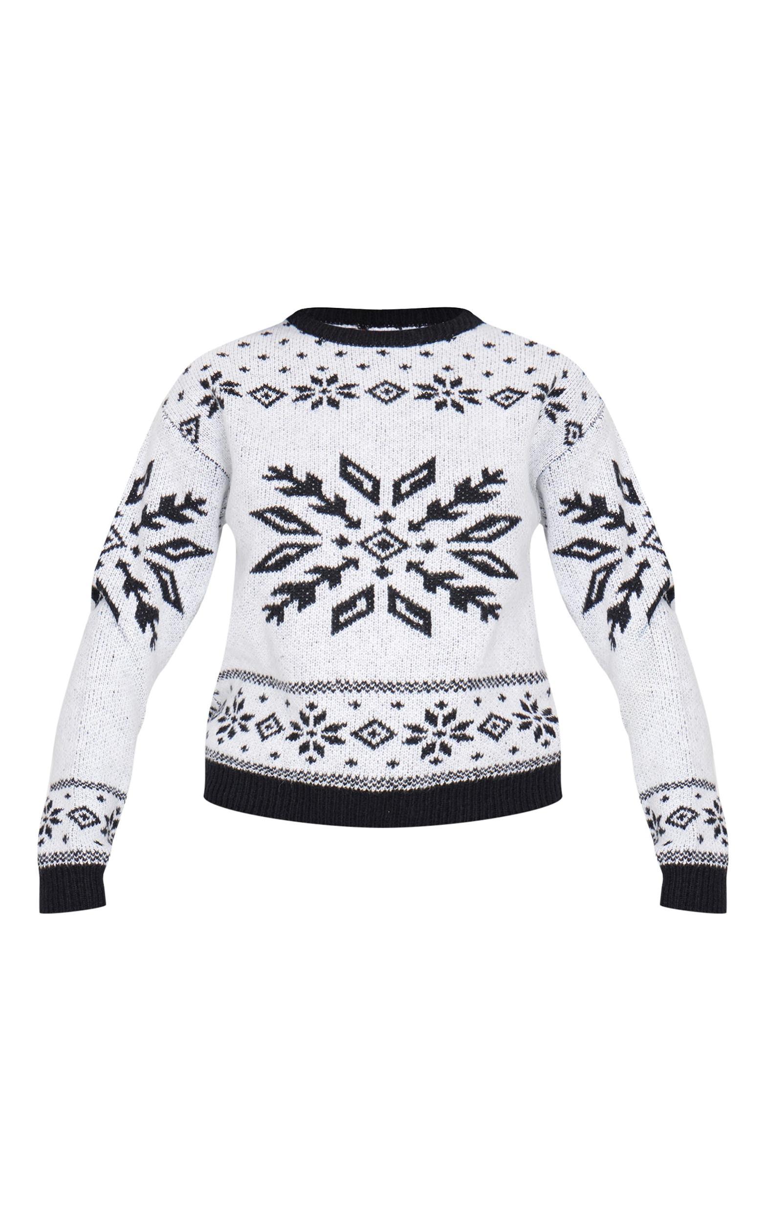 Monochrome Fairisle Printed Oversized Knitted Christmas Sweater Product Image