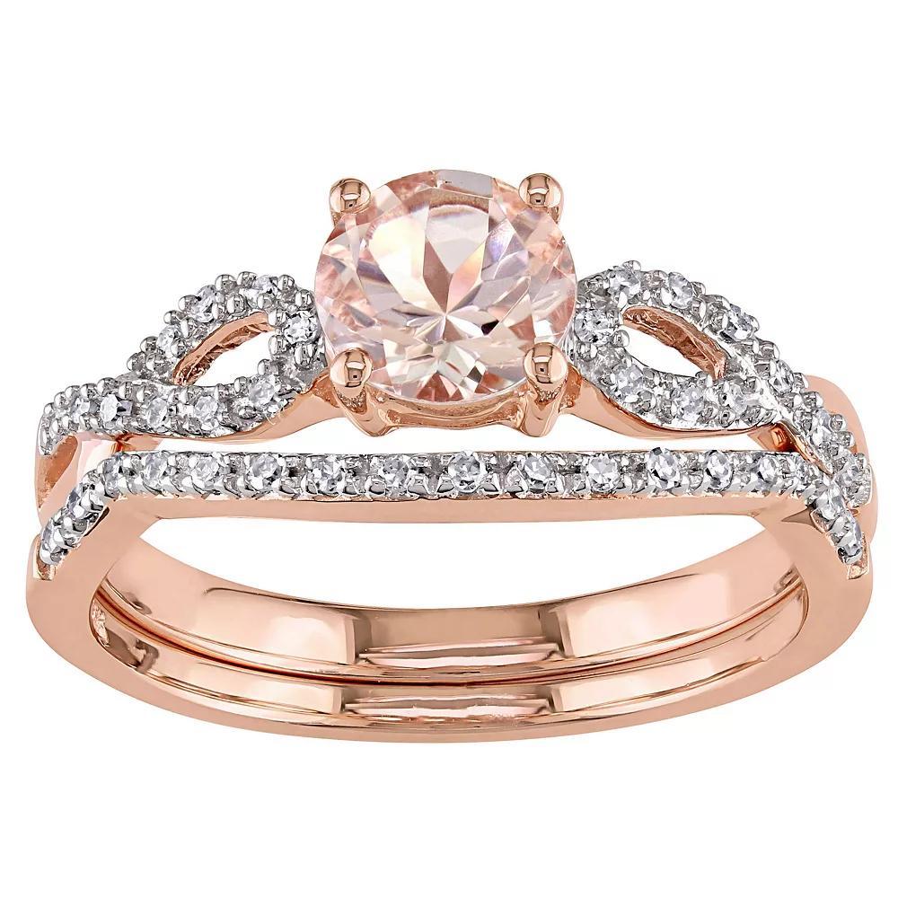 Stella Grace 10k Rose Gold Morganite, Lab-Created White Sapphire & 1/8 Carat T.W. Diamond Engagement Ring Set, Womens Product Image