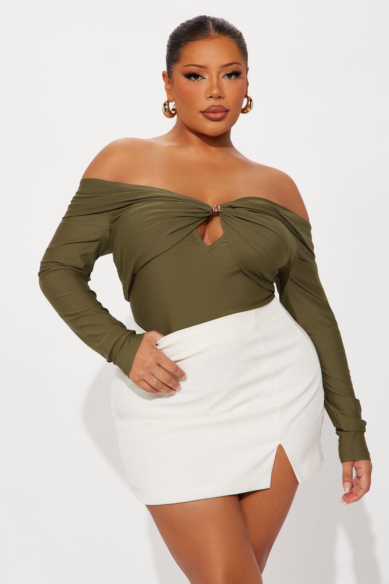 Sylvie Long Sleeve Off Shoulder Bodysuit - Olive Product Image