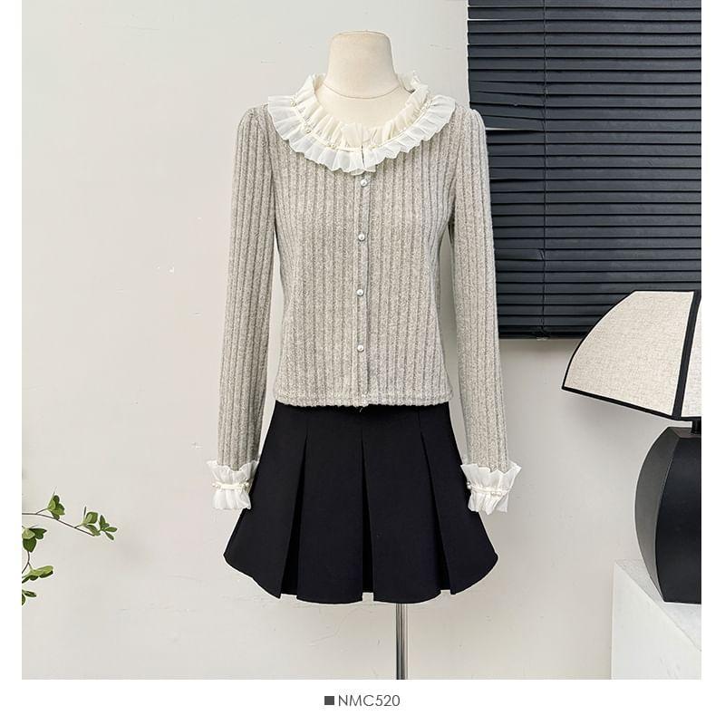 Ruffle-Trim Ribbed-Knit Crop Top Product Image