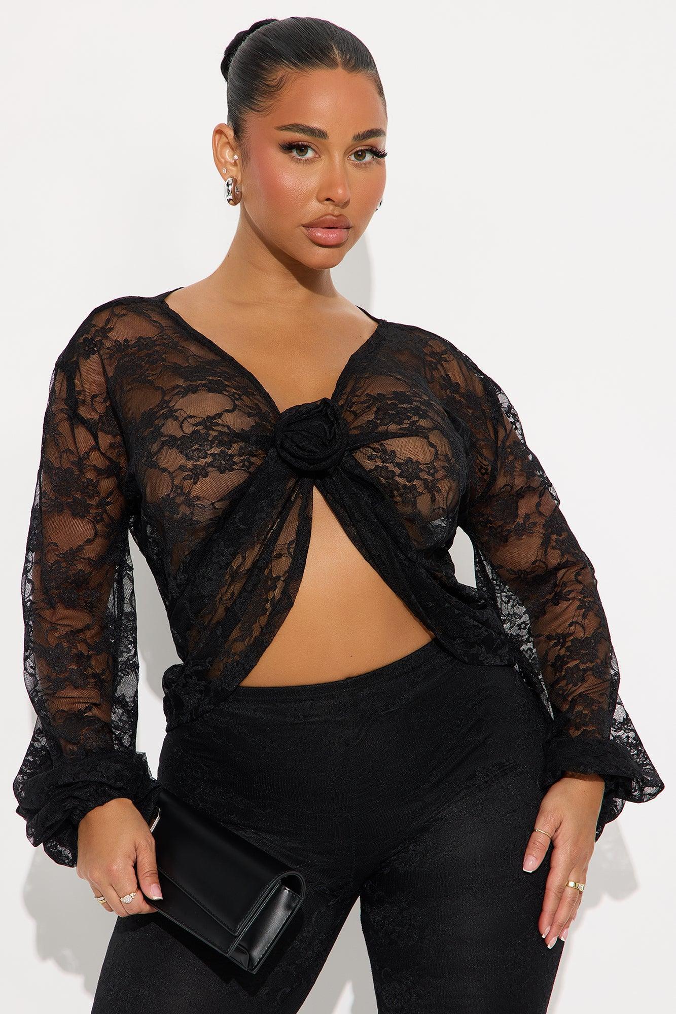 Le Rose Lace Pant Set - Black Product Image