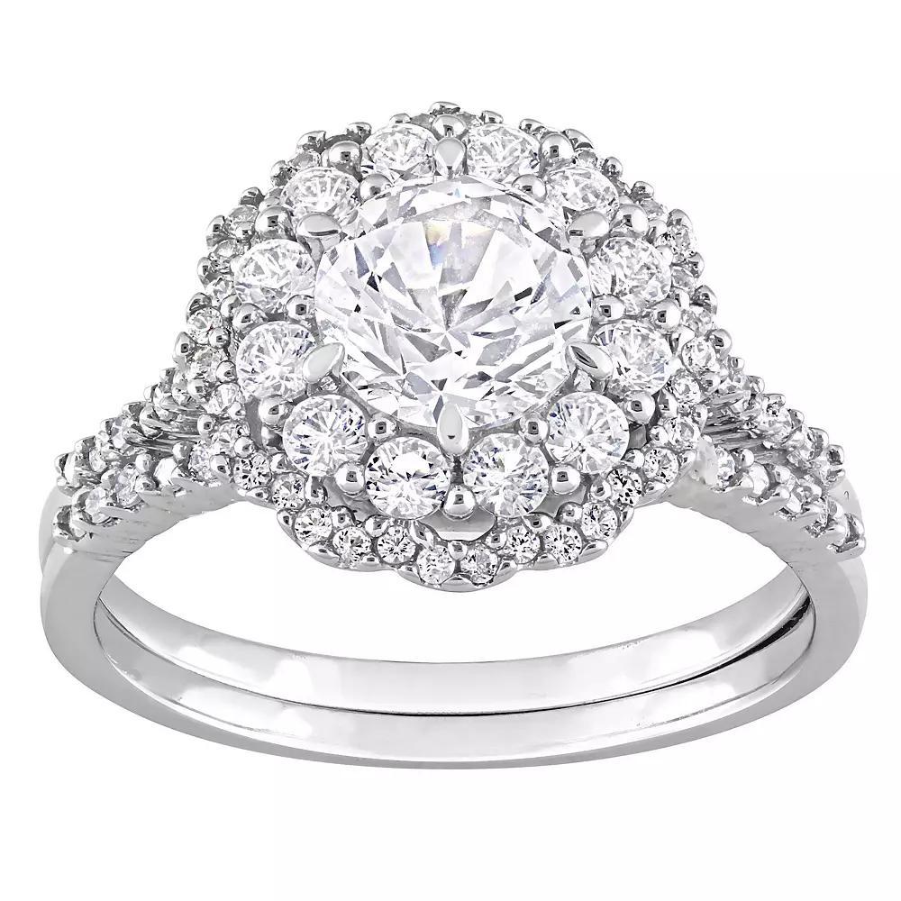 Stella Grace 10K White Gold Lab Created White Sapphire and 1/10 carat T.W. Diamond Halo Bridal Ring Set, Women's, Size: 5 Product Image