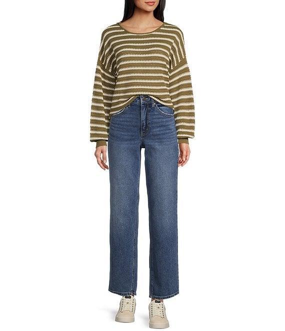 Blu Pepper Off-The-Shoulder Relaxed Stripe Knit Pullover Sweater Product Image