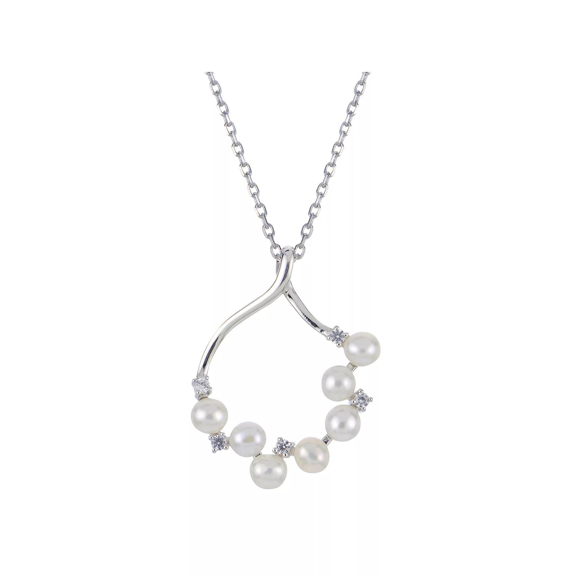 PearLustre by Imperial Sterling Silver Freshwater Cultured Pearl & Lab-Created White Sapphire Cluster Pendant Necklace, Womens Product Image