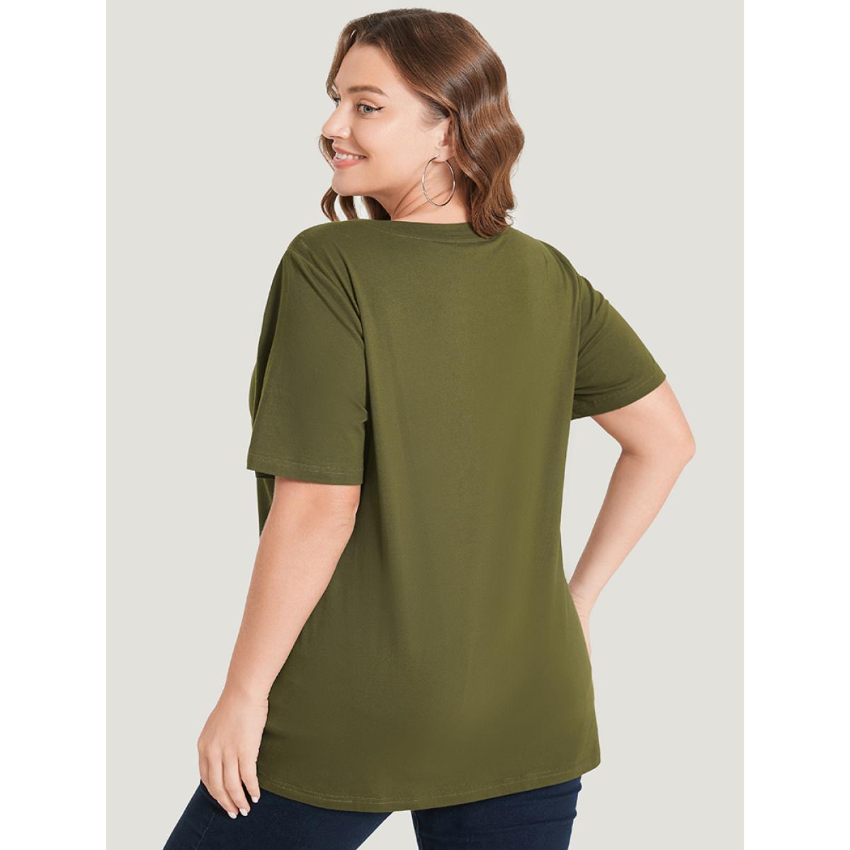 Plus Size Donut & Letter Print Round Neck Graphic Tee ArmyGreen Women Casual Art&design Dailywear T-shirts BloomChic 18-20/2X Product Image